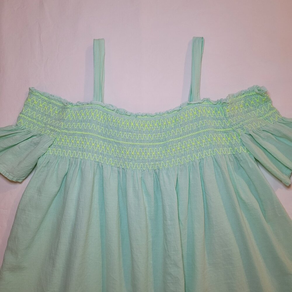 Cat & Jack Bootcut Jeans Medium Wash Mint Green Off-Shoulder Smocked Top Boho - Picture 10 of 16